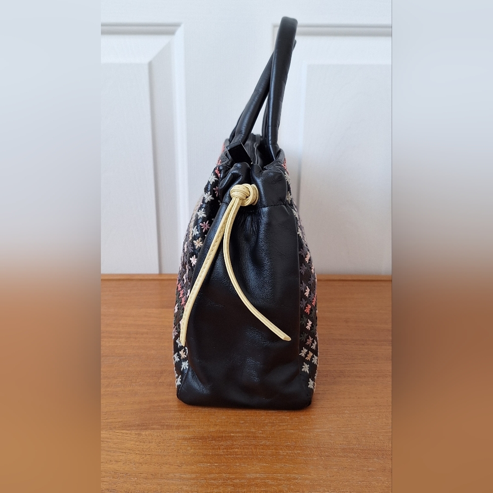 Radley Floral Embroidered Leather Satchel Ditsy Rainbow Country Grandma Black - Picture 4 of 15